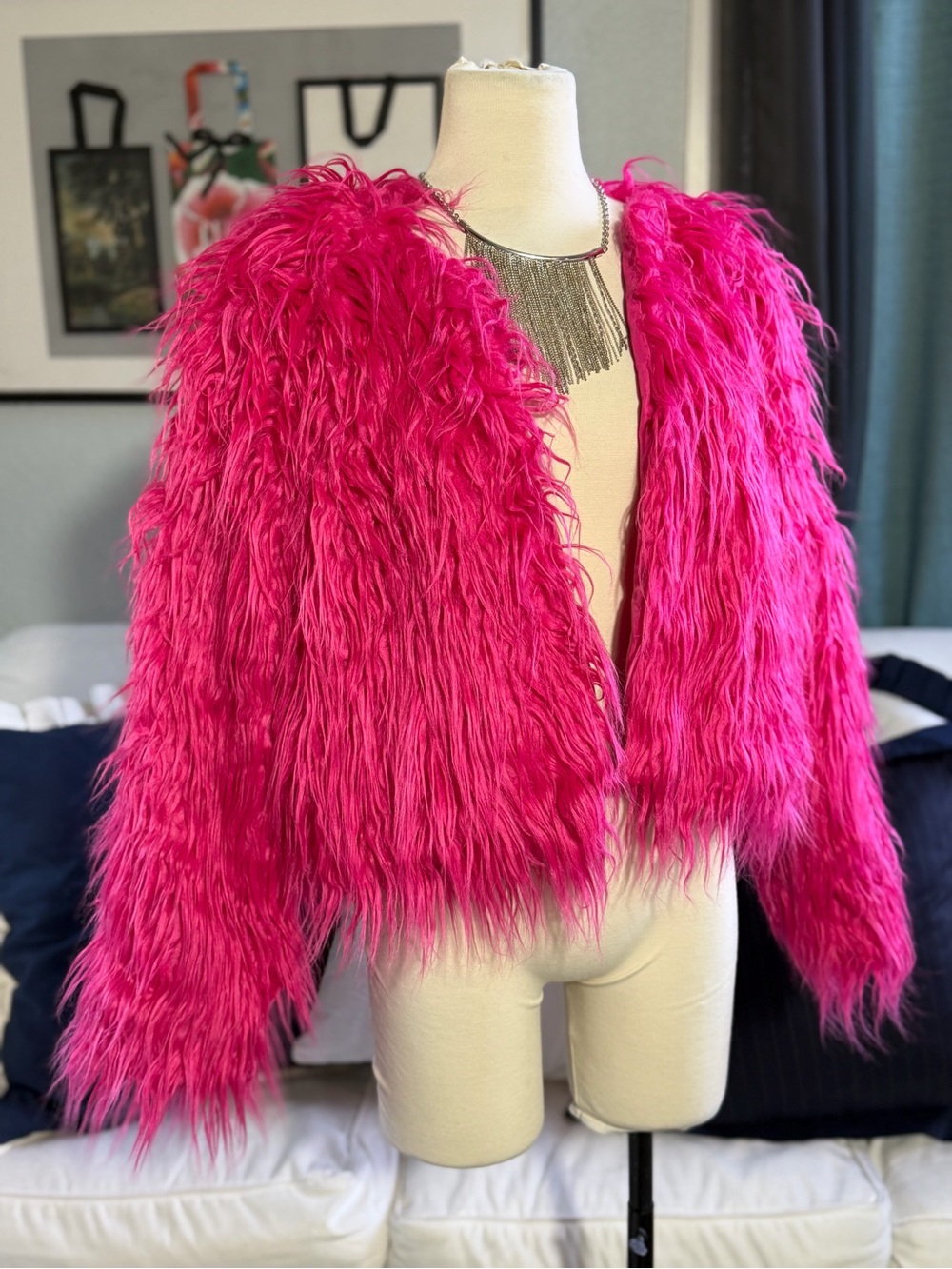 Hot Pink Faux Fur Teddy Jacket NWOT - Picture 5 of 6